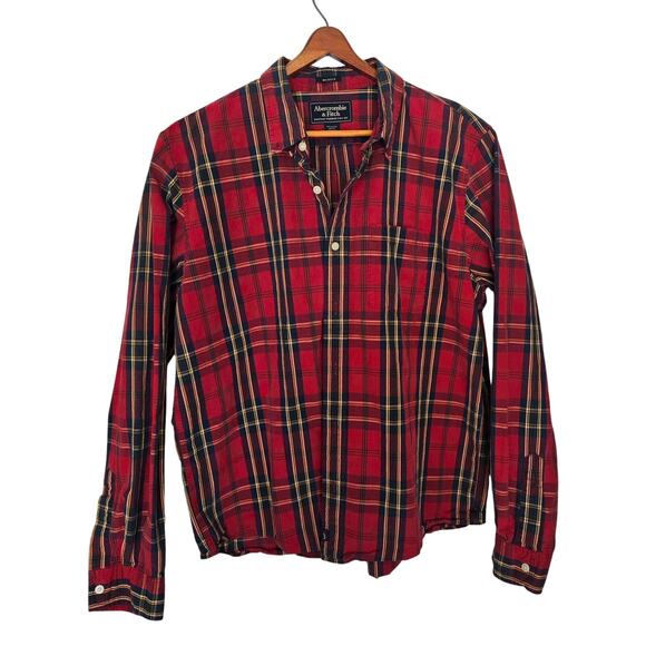 Abercrombie & Fitch Men's Red Plaid Button Up Long Sleeve Preppy Shirt XL - Picture 1 of 9